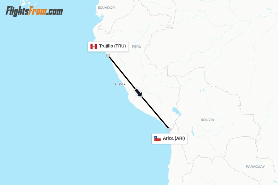 Flights from Trujillo to Arica route map