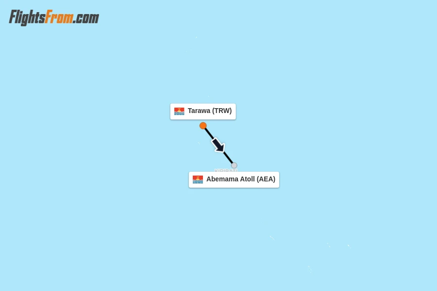 Flights from Tarawa to Abemama Atoll route map