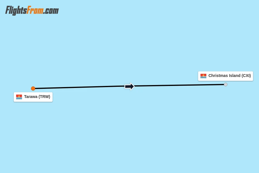 Flights from Tarawa to Christmas Island route map