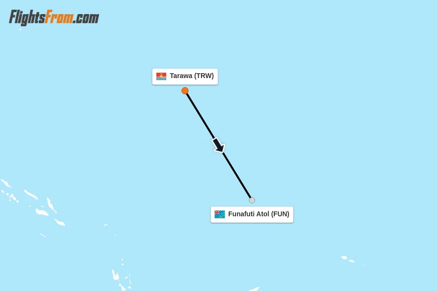 Flights from Tarawa to Funafuti Atol route map