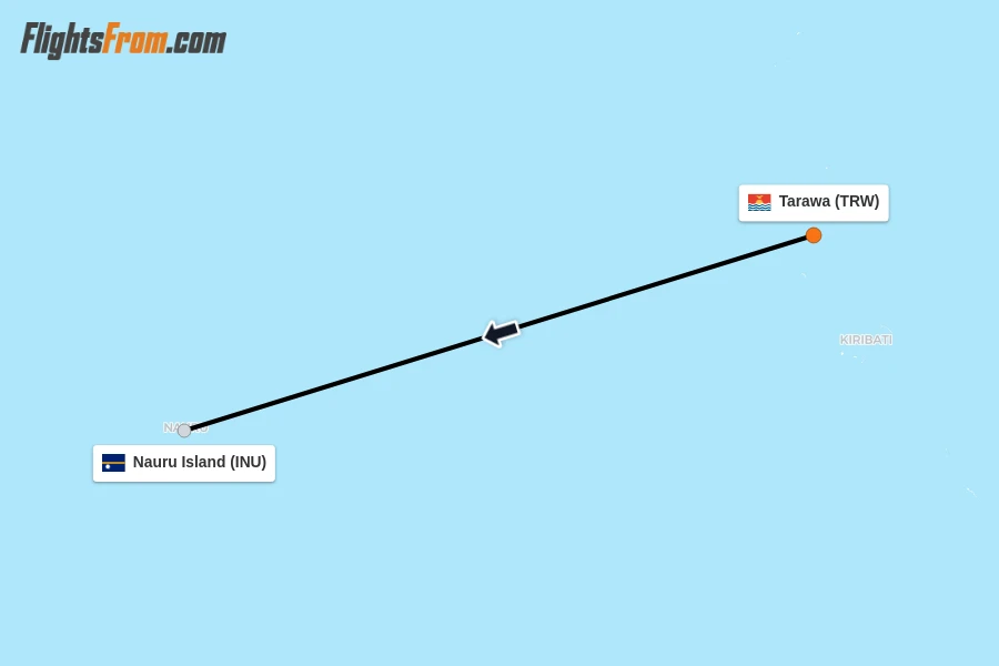 Flights from Tarawa to Nauru Island route map