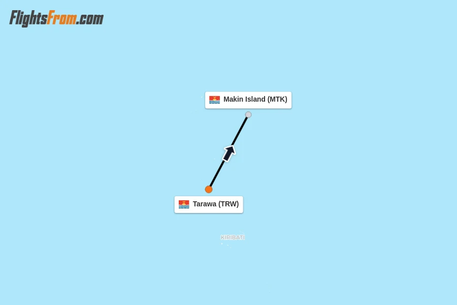 Flights from Tarawa to Makin Island route map