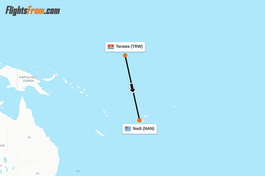 Flights from Tarawa to Nadi route map