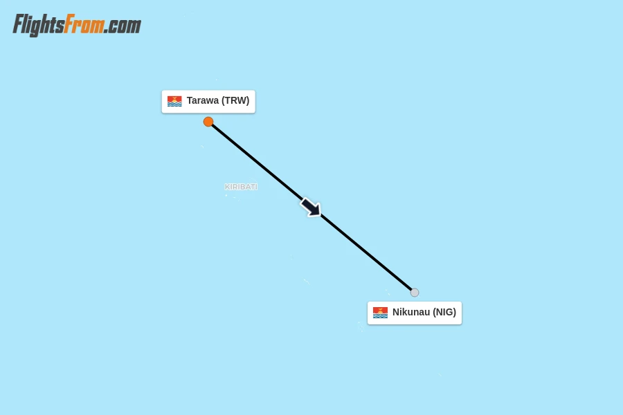 Flights from Tarawa to Nikunau route map