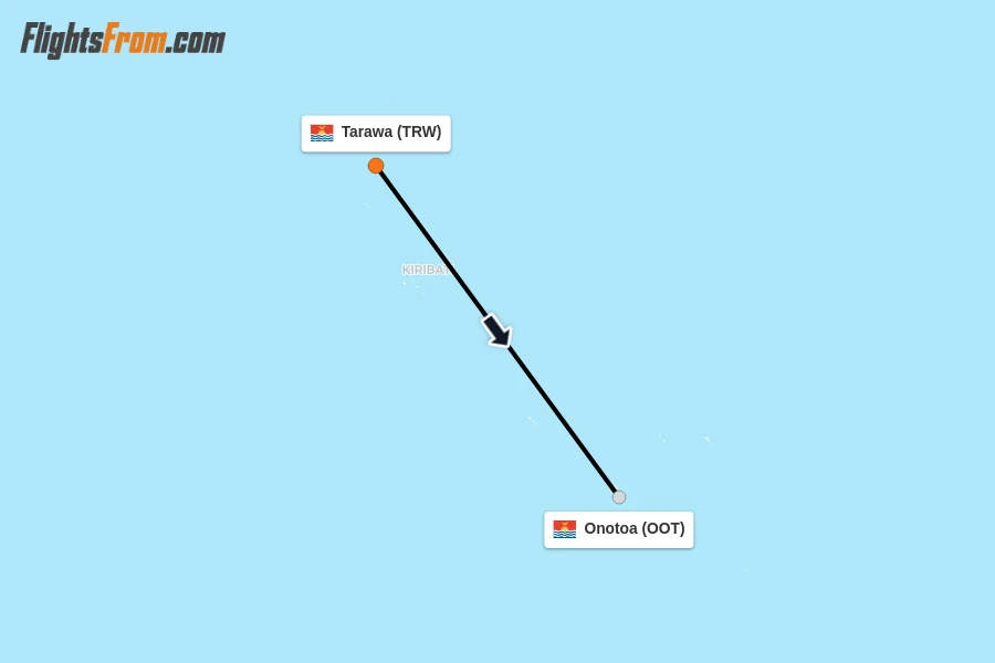 Flights from Tarawa to Onotoa route map