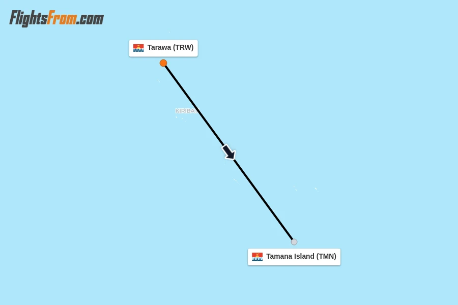 Flights from Tarawa to Tamana Island route map