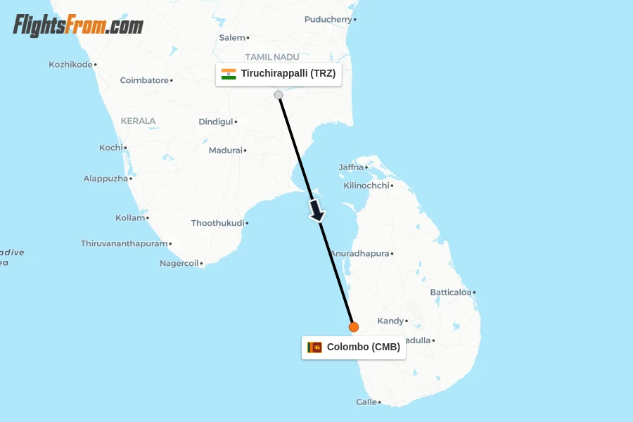Flights from Tiruchirappalli to Colombo route map