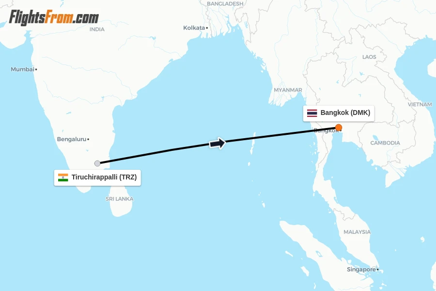 Flights from Tiruchirappalli to Bangkok route map