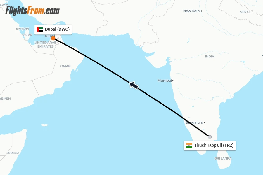 Flights from Tiruchirappalli to Dubai route map