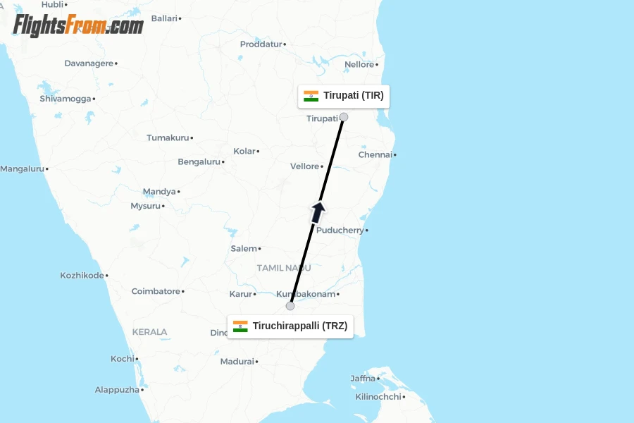 Flights from Tiruchirappalli to Tirupati route map