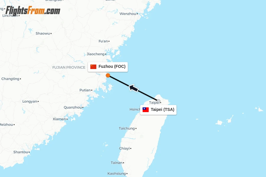 Flights from Taipei to Fuzhou route map