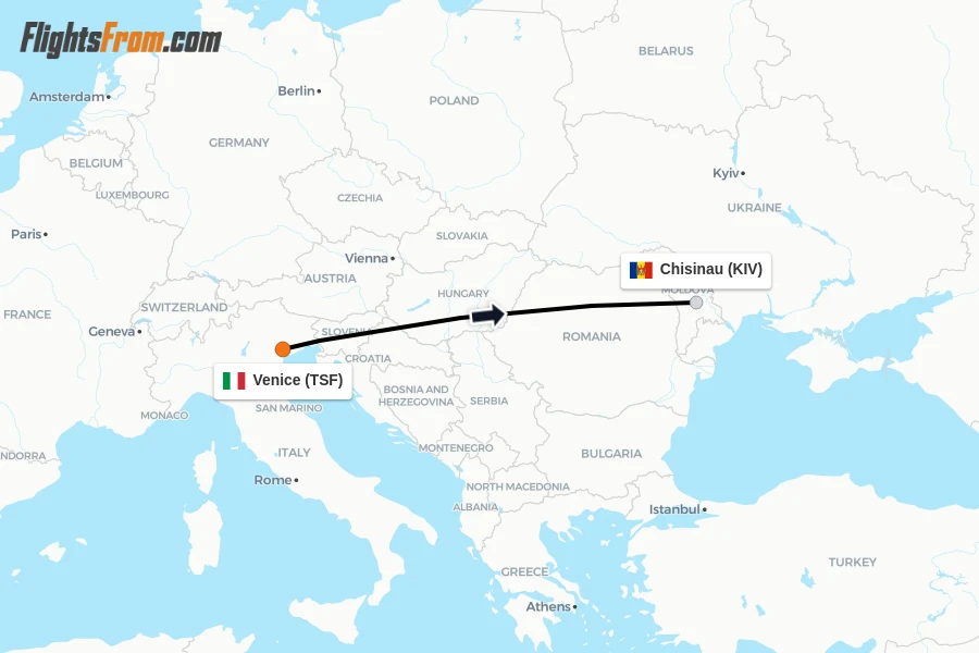 Flights from Venice to Chisinau route map