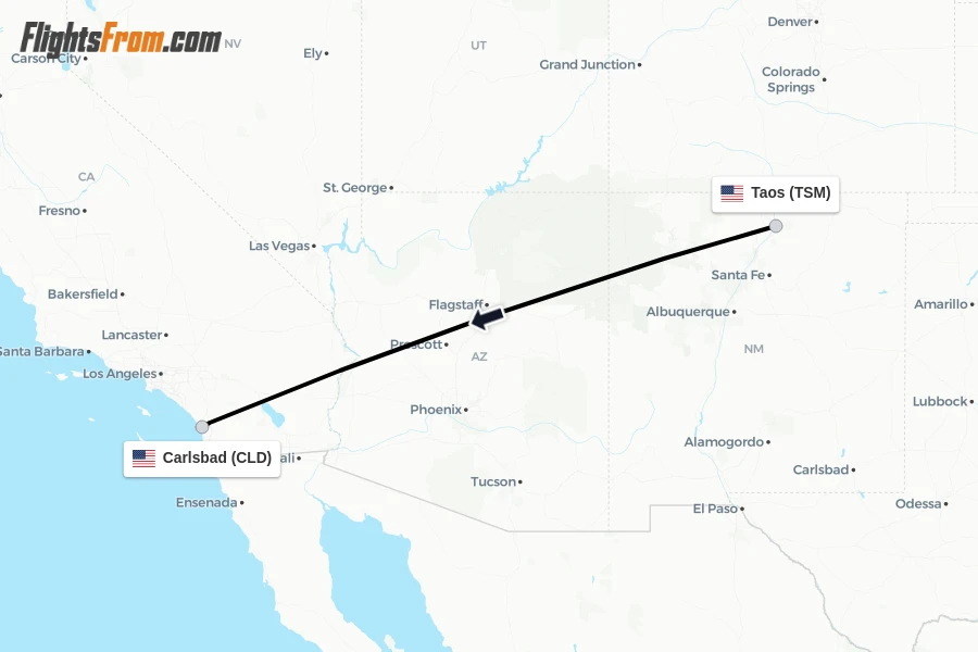 Flights from Taos to Carlsbad route map