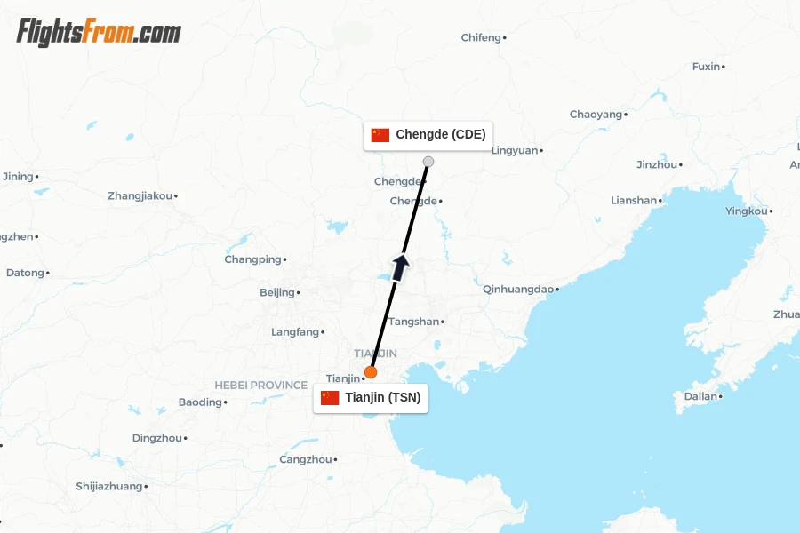 Flights from Tianjin to Chengde route map
