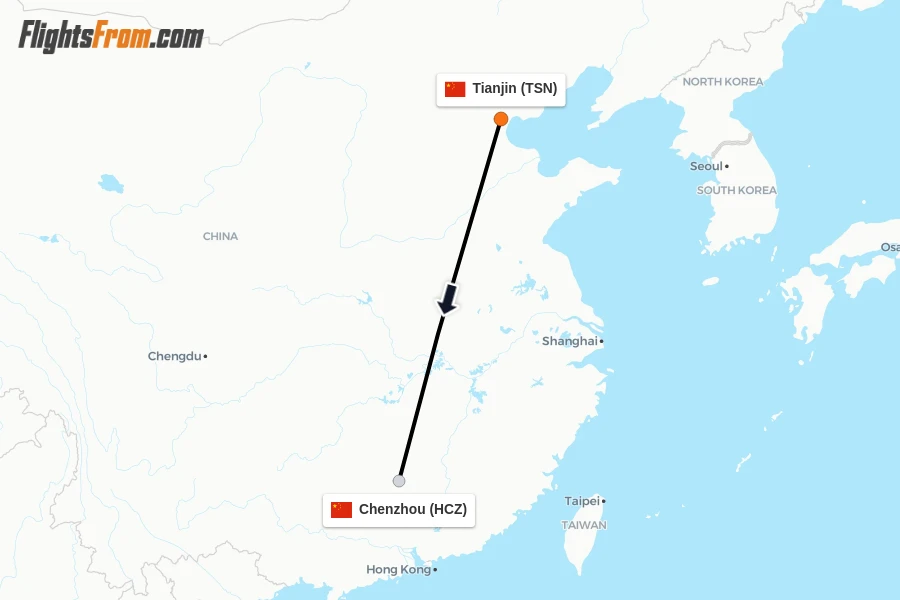 Flights from Tianjin to Chenzhou route map