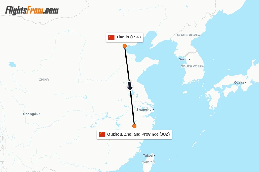 Flights from Tianjin to Quzhou, Zhejiang Province route map
