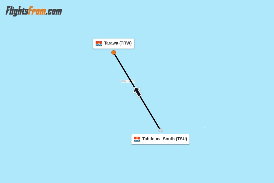 Flights from Tabiteuea South to Tarawa route map