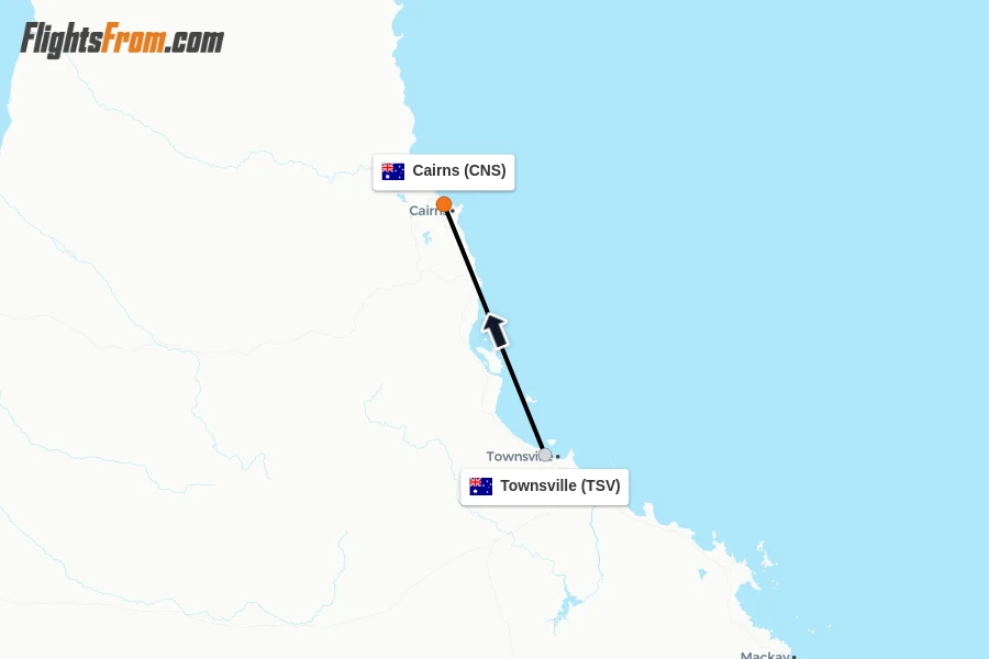Flights from Townsville to Cairns route map