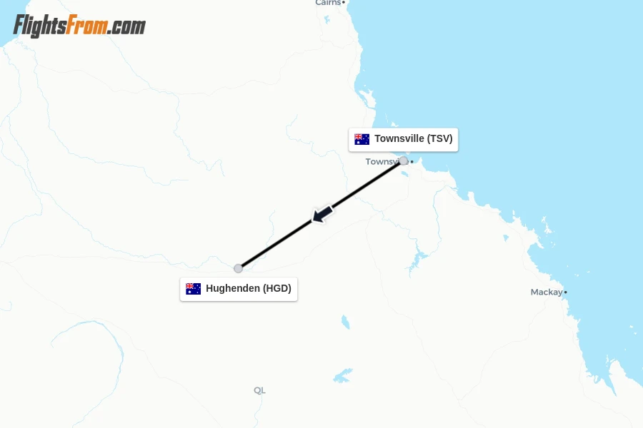 Flights from Townsville to Hughenden route map