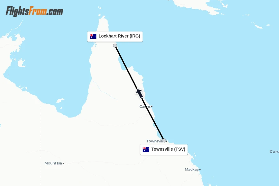 Flights from Townsville to Lockhart River route map