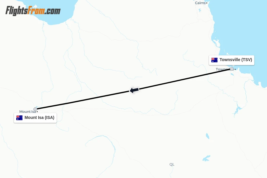 Flights from Townsville to Mount Isa route map