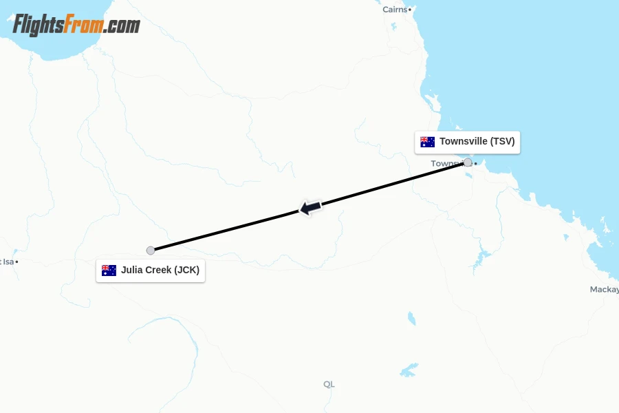 Flights from Townsville to Julia Creek route map