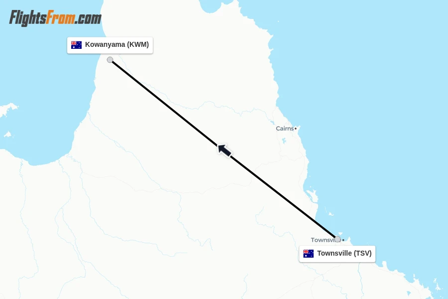 Flights from Townsville to Kowanyama route map