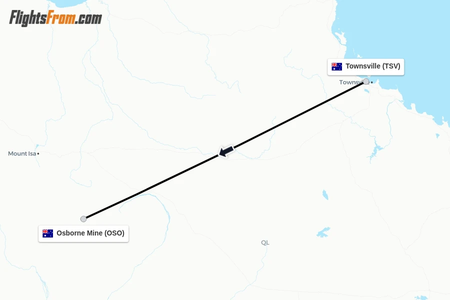 Flights from Townsville to Osborne Mine route map