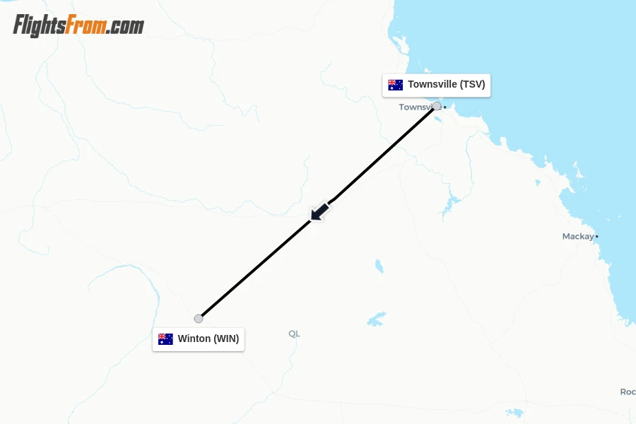 Flights from Townsville to Winton route map