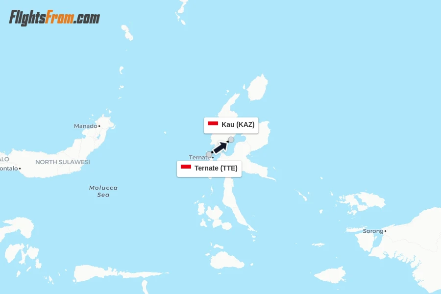 Flights from Ternate to Kau route map