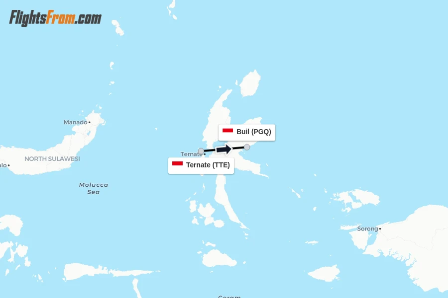 Flights from Ternate to Buil route map