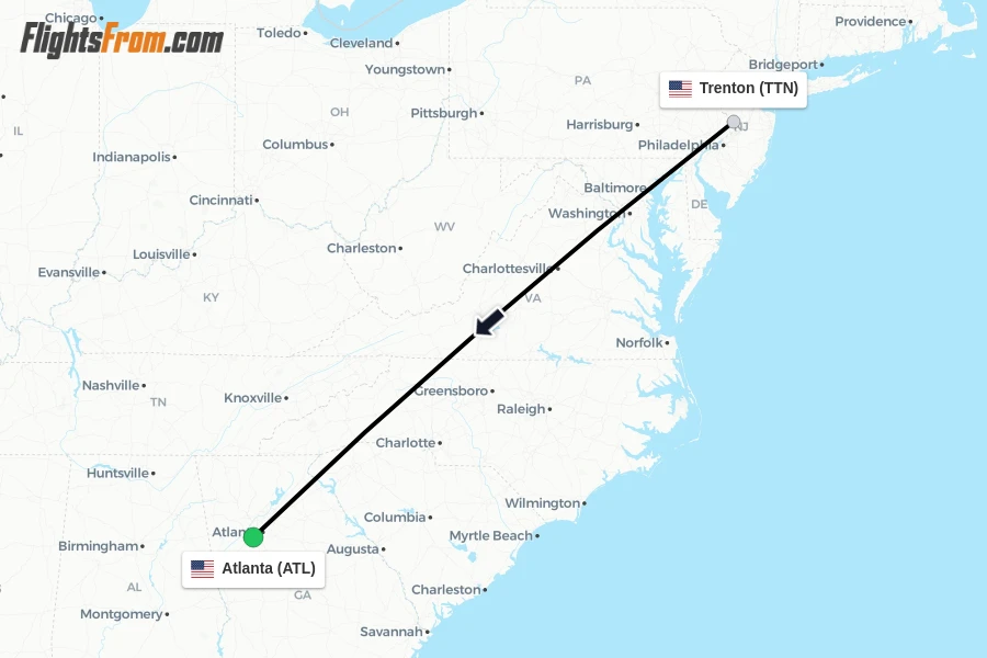 Flights from Trenton to Atlanta route map