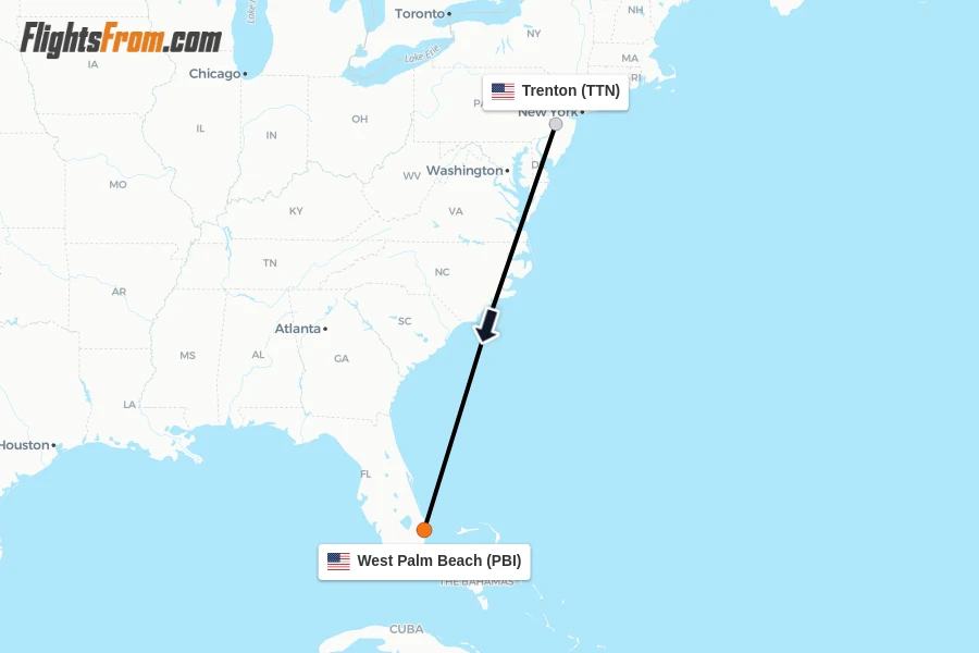 Flights from Trenton to West Palm Beach route map