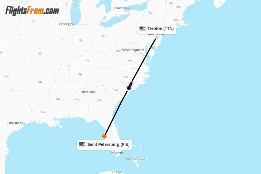 Flights from Trenton to Saint Petersburg route map
