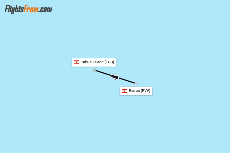Flights from Tubuai Island to Rairua route map