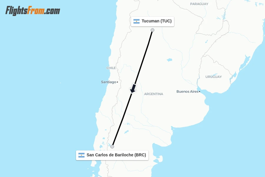 Flights from Tucuman to San Carlos de Bariloche route map