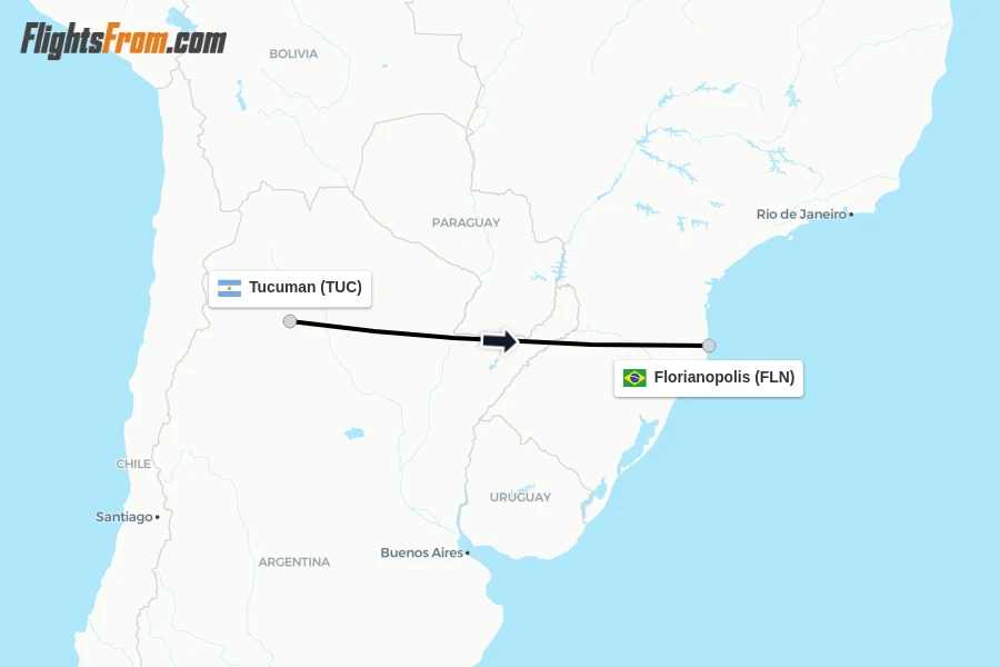 Flights from Tucuman to Florianopolis route map