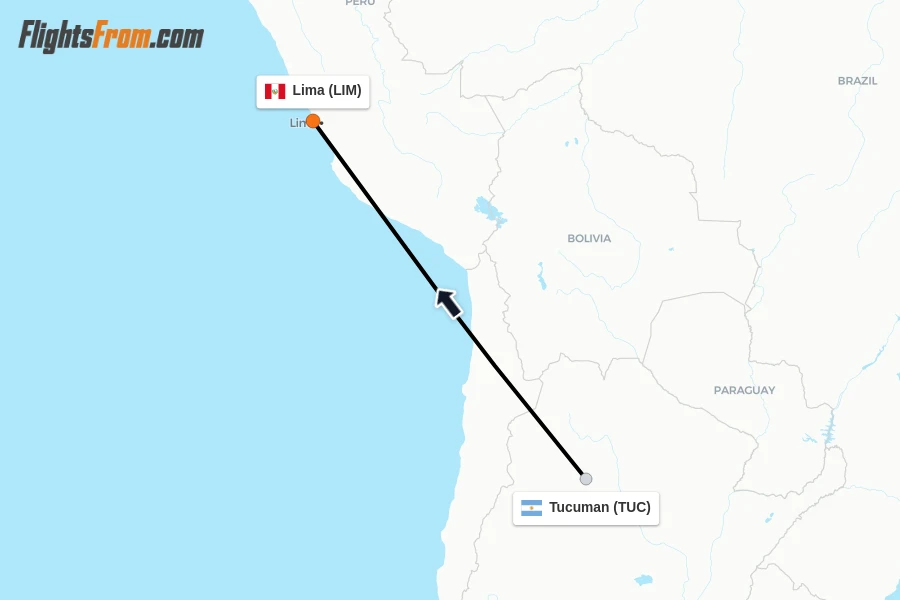 Flights from Tucuman to Lima route map