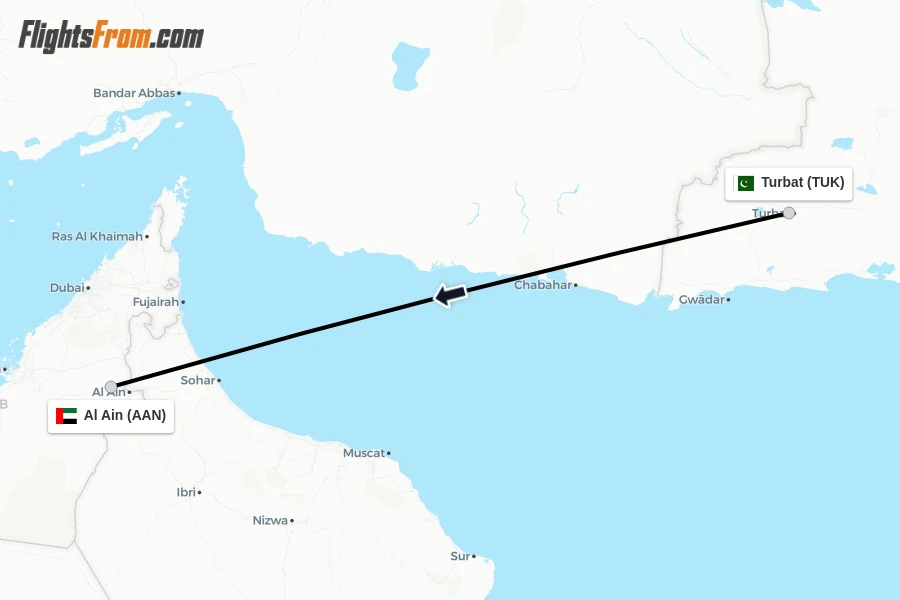 Flights from Turbat to Al Ain route map