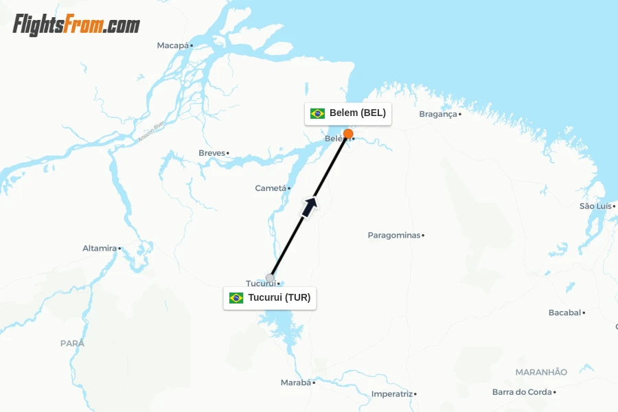 Flights from Tucurui to Belem route map