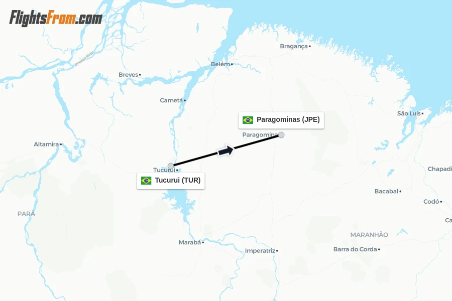 Flights from Tucurui to Paragominas route map
