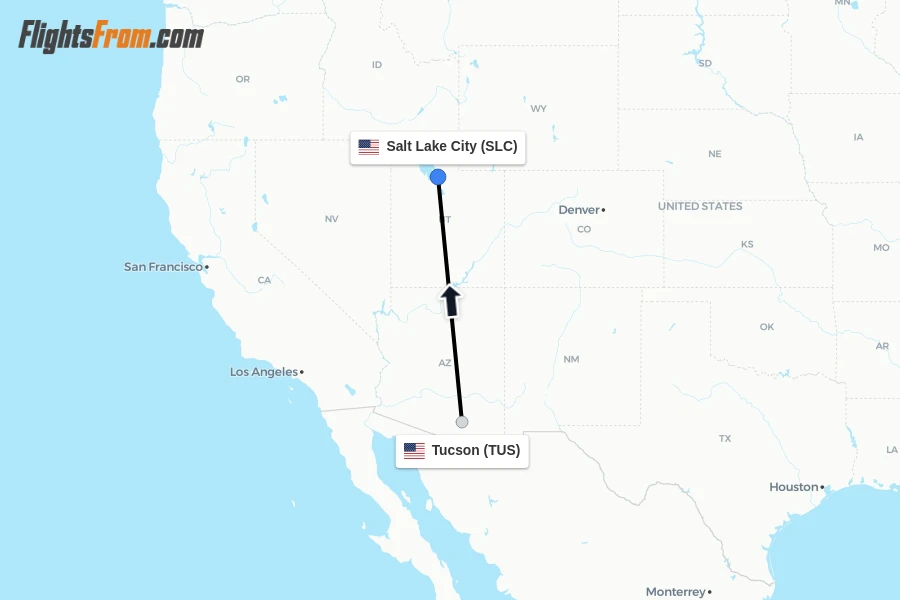 Flights from Tucson to Salt Lake City route map