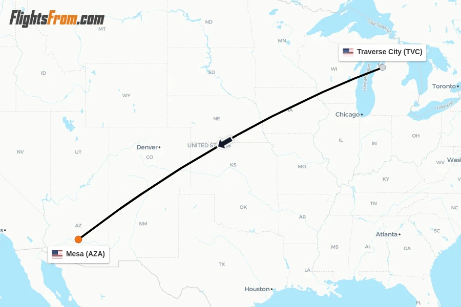 Flights from Traverse City to Mesa route map