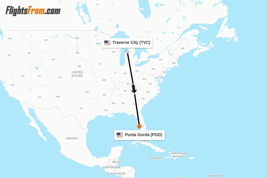 Flights from Traverse City to Punta Gorda route map