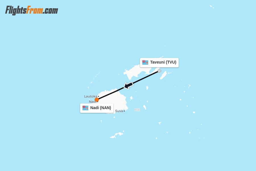 Flights from Taveuni to Nadi route map