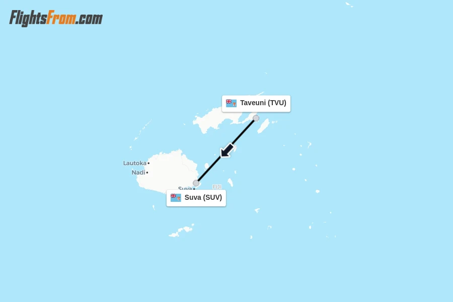 Flights from Taveuni to Suva route map