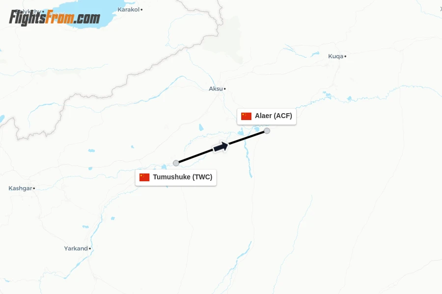 Flights from Tumushuke to Alaer route map