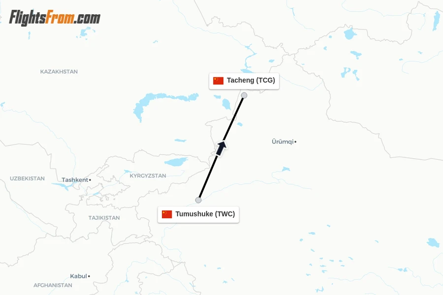 Flights from Tumushuke to Tacheng route map