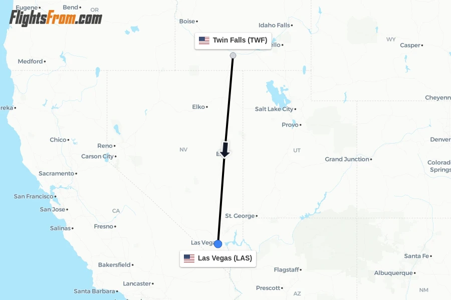 Flights from Twin Falls to Las Vegas route map