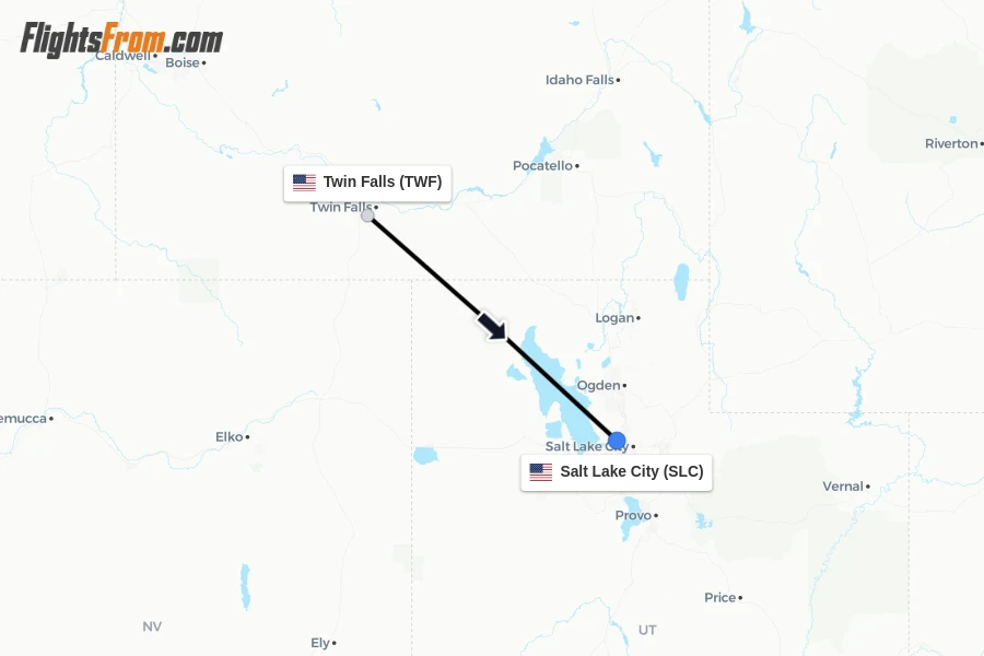 Flights from Twin Falls to Salt Lake City route map